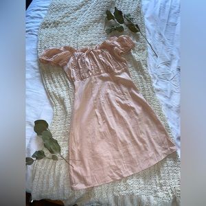 Lulus Wisteria Blush Pink Embroidered Off-the-Shoulder Mini Dress